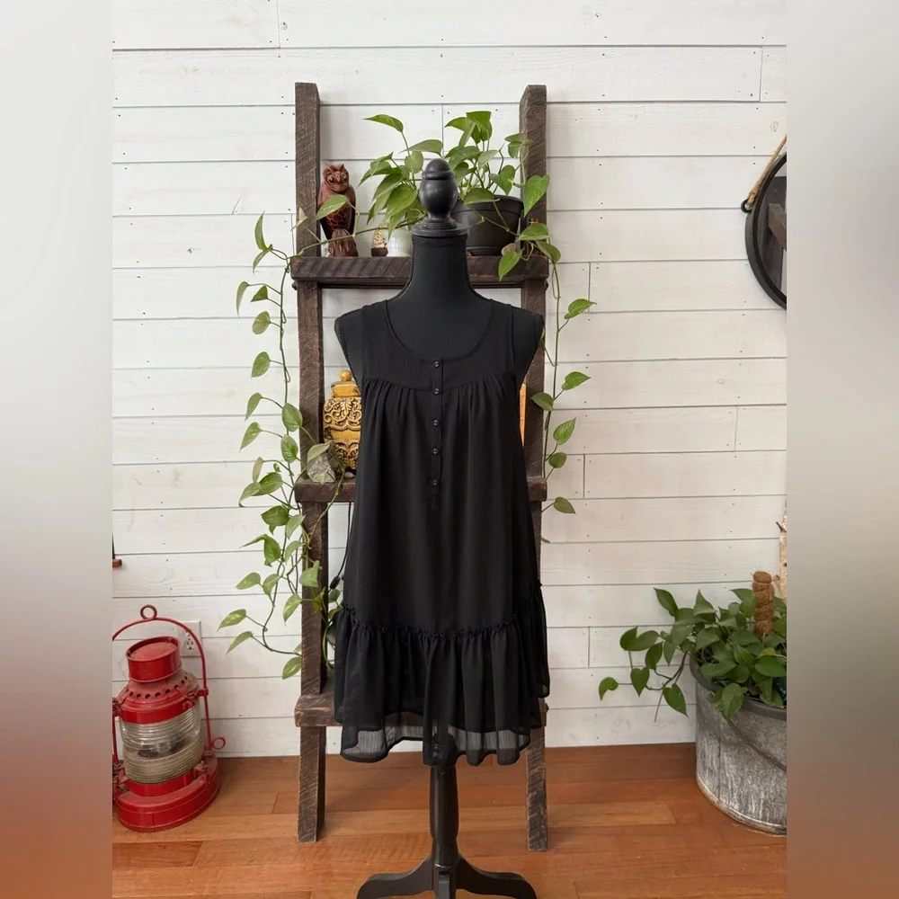 Divided Black Ruffle Hem Dress